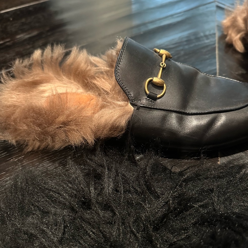 Gucci Black and Brown Mules with Horsebit Detail